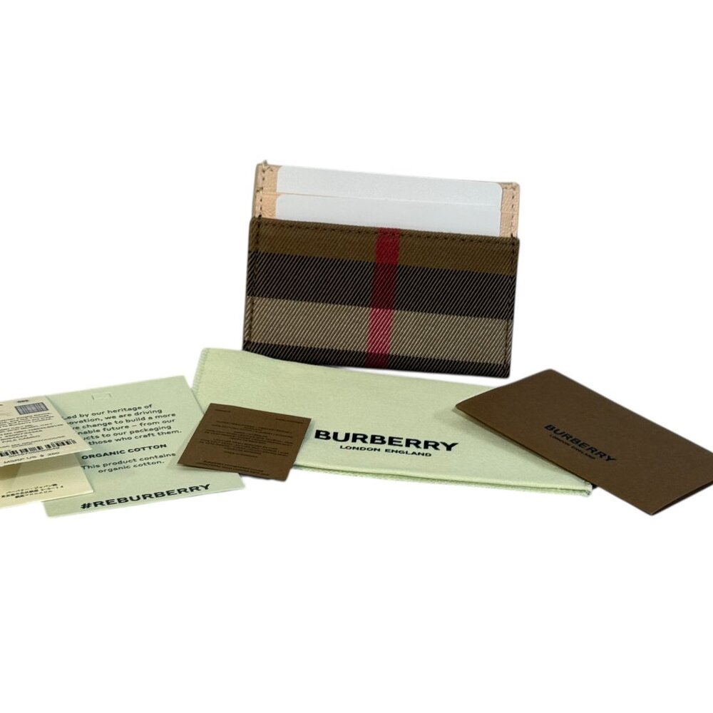NWT Burberry House Check Canvas Leather Card Holder - Pale Cameo